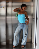 Strapless Aqua One-Piece